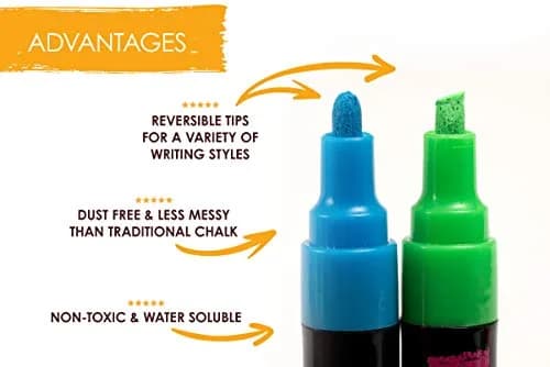 Bandle B. White Chalk Markers - 8 Pack, 6mm Reversible Tips | Non-Toxic, Erasable for Glass & Boards thumbnail 4