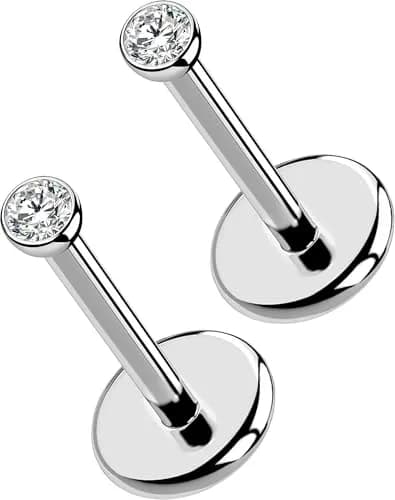 OUFER 20G Silver Titanium Labret Stud 5mm Post | G23 Implant Grade for Sensitive Skin thumbnail 1