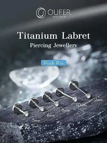 OUFER 20G Silver Titanium Labret Stud 5mm Post | G23 Implant Grade for Sensitive Skin thumbnail 4