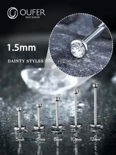 OUFER 20G Silver Titanium Labret Stud 5mm Post | G23 Implant Grade for Sensitive Skin thumbnail 8
