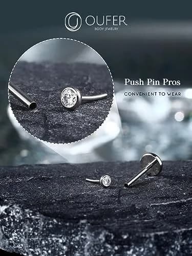 OUFER 20G Silver Titanium Labret Stud 5mm Post | G23 Implant Grade for Sensitive Skin thumbnail 3