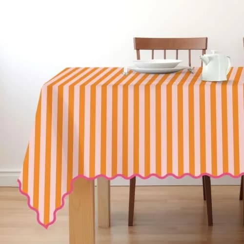 Whaline Waterproof Polyester Tablecloth, Orange Pink Striped, 55 x 70 Inch | Waterproof & Reusable thumbnail 1