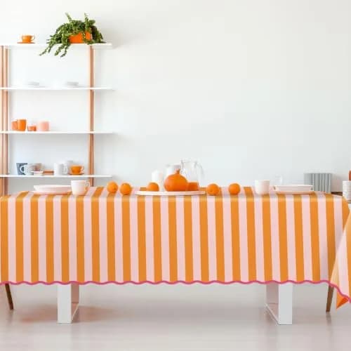 Whaline Waterproof Polyester Tablecloth, Orange Pink Striped, 55 x 70 Inch | Waterproof & Reusable thumbnail 4