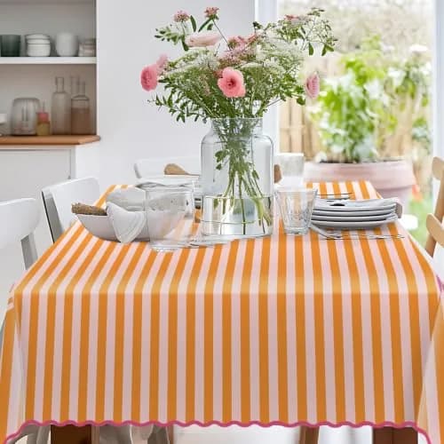 Whaline Waterproof Polyester Tablecloth, Orange Pink Striped, 55 x 70 Inch | Waterproof & Reusable thumbnail 5