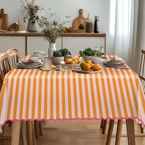 Whaline Waterproof Polyester Tablecloth, Orange Pink Striped, 55 x 70 Inch | Waterproof & Reusable thumbnail 6