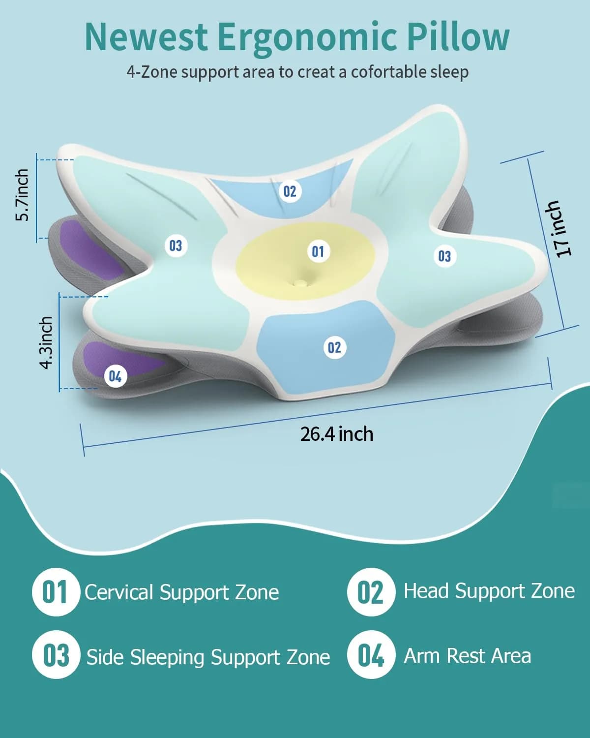 Tujami Cervical Neck Pillow for Pain Relief, Ergonomic Contour Memory Foam Bed Rest Pillow 26.4 x 17 inches | CertiPUR-US Certified - view 4