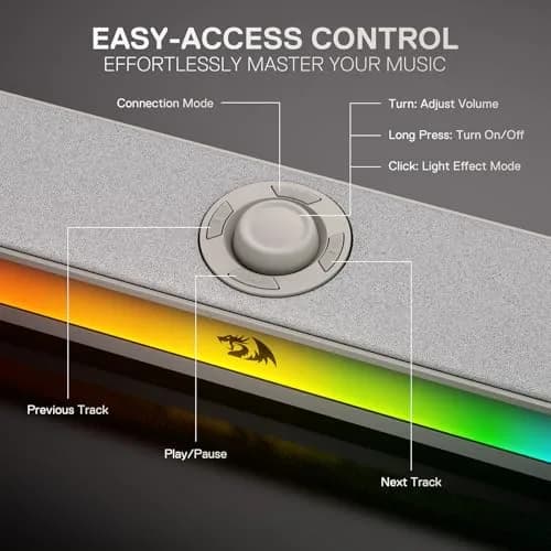 Redragon GS515 RGB Desktop Soundbar 2.0 Stereo 10W | USB-C Powered Computer Speakers thumbnail 5