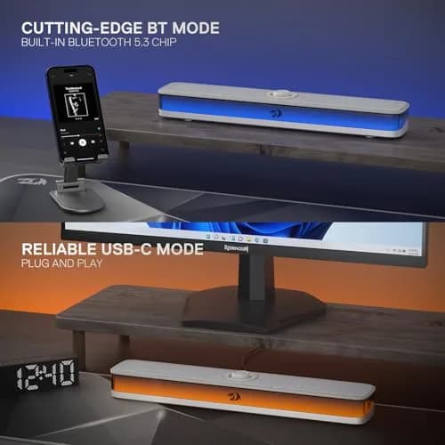 Redragon GS515 RGB Desktop Soundbar 2.0 Stereo 10W | USB-C Powered Computer Speakers thumbnail 3