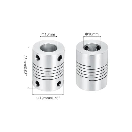 uxcell 2Pcs 10mm to 10mm Aluminum Alloy Shaft Coupling L25xD19 Flexible Coupler Beam with Hex Wrench | Precision Alignment for 3D Printers & CNC thumbnail 2