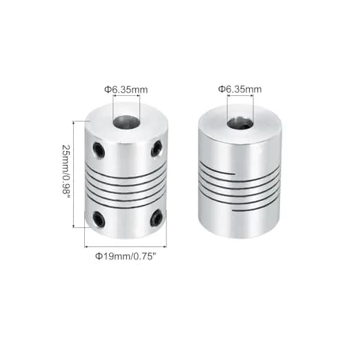 uxcell 2Pcs 6.35mm to 6.35mm Aluminum Alloy Shaft Coupling 25mm | Flexible, Durable, for 3D Printer & CNC thumbnail 2