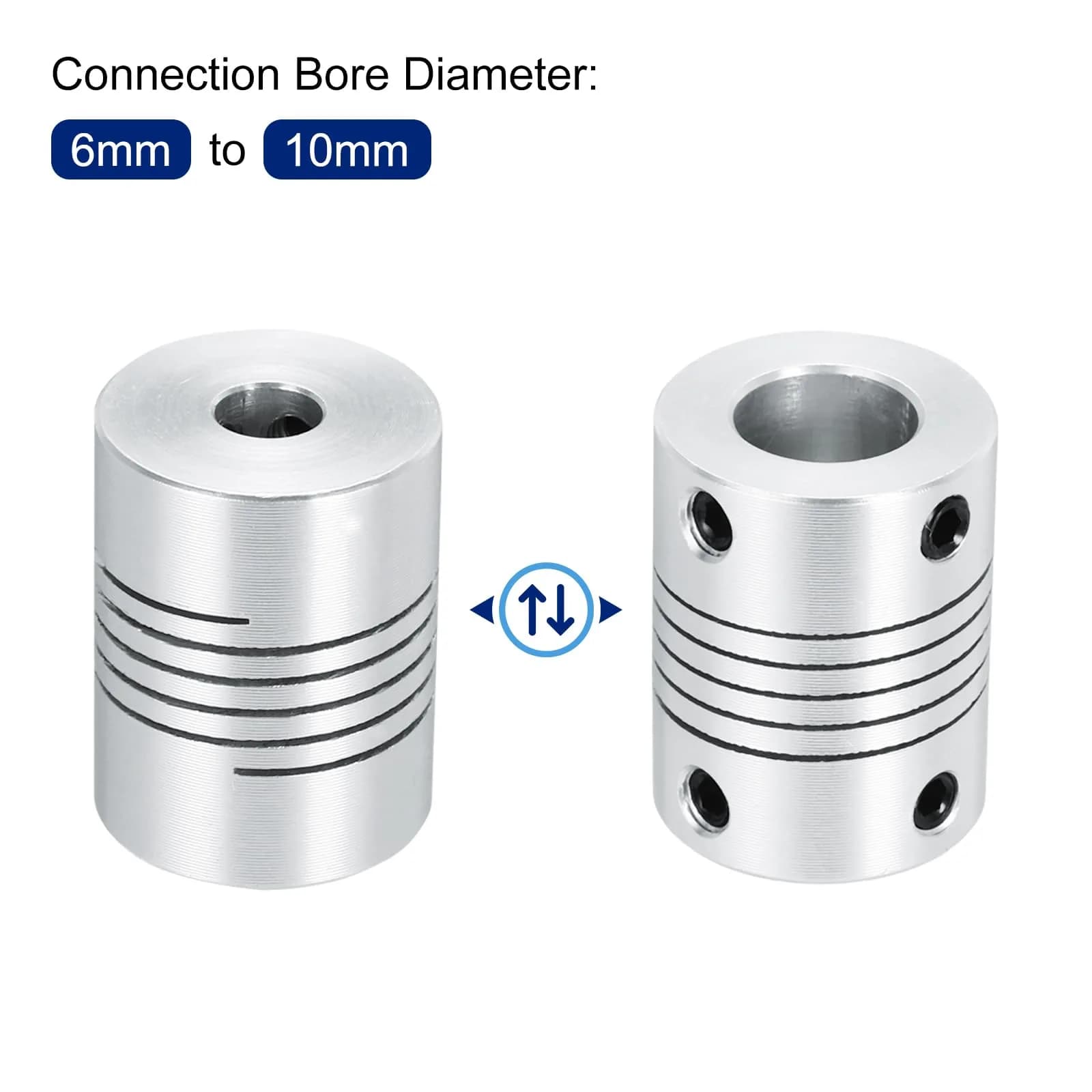 uxcell Flexible Shaft Coupling 6mm to 10mm | Aluminum Alloy, 25mm Length, Silver, for 3D Printer & CNC (70-120c) thumbnail 4