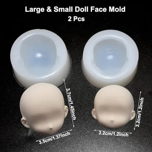 Chistepper 2 Pcs Doll Face Silicone Clay Mold 3D Doll Head Clay Mold 4.3in x 1in | Reusable Polymer Clay Tool thumbnail 2