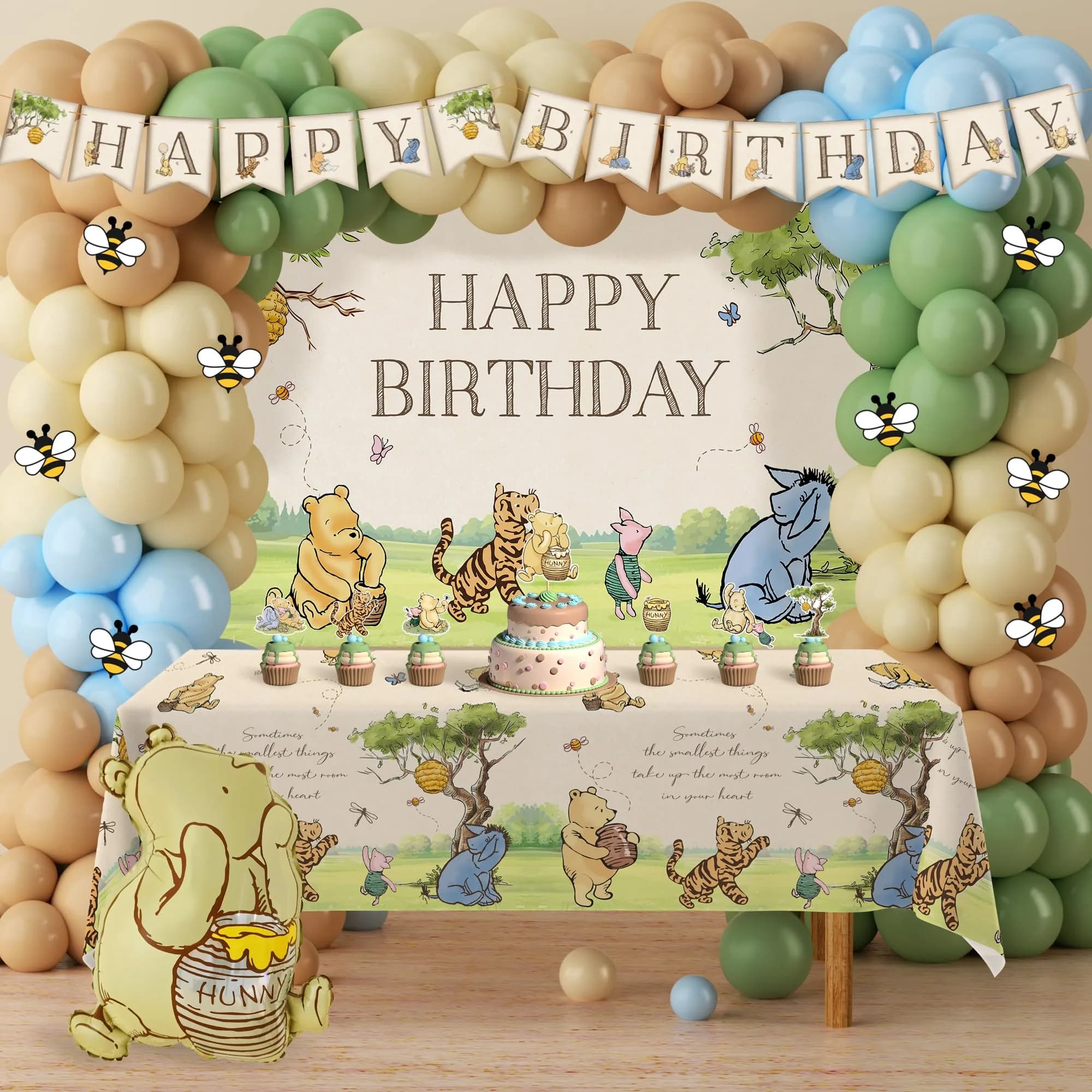 Heboland Vintage Winnie Bear Birthday Decorations Party Pack 149pcs | Classic Hundred Acre Wood Theme - main product image