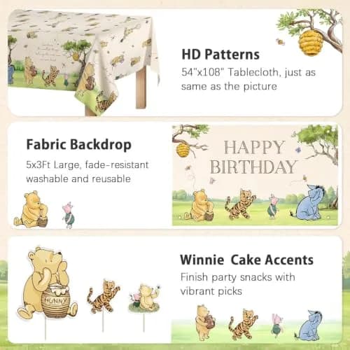 Heboland Vintage Winnie Bear Birthday Decorations Party Pack 149pcs | Classic Hundred Acre Wood Theme thumbnail 4