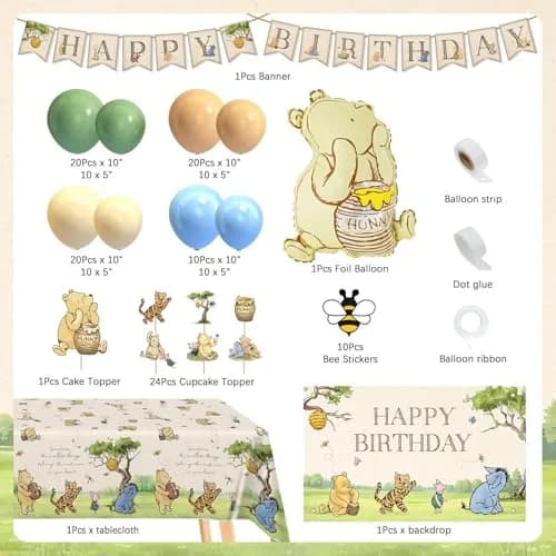 Heboland Vintage Winnie Bear Birthday Decorations Party Pack 149pcs | Classic Hundred Acre Wood Theme thumbnail 3