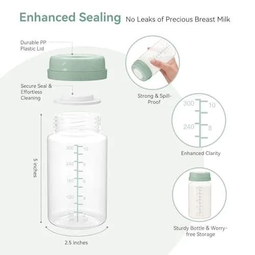 TOVVILD 10oz Breastmilk Storage Bottles (4 Pack) | Compatible with Spectra Pumps & Momcozy Coolers thumbnail 2