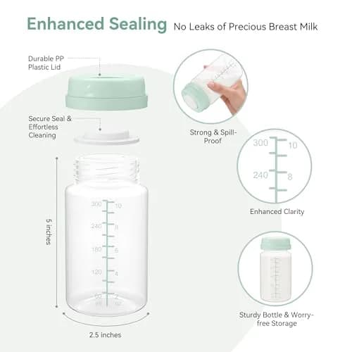 TOVVILD 10oz (295ml) Breastmilk Storage Bottles, 6-Pack | Compatible with Spectra & Momcozy Pumps thumbnail 2