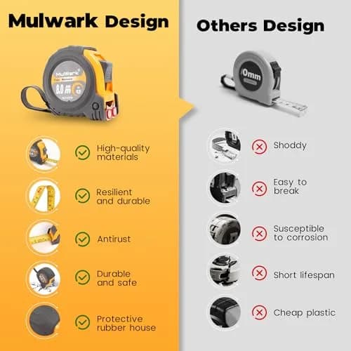 MulWark 4 Pack Retractable Tape Measure 8m (26ft) | Professional Steel Blade with Magnetic Hook & Shockproof Case thumbnail 8