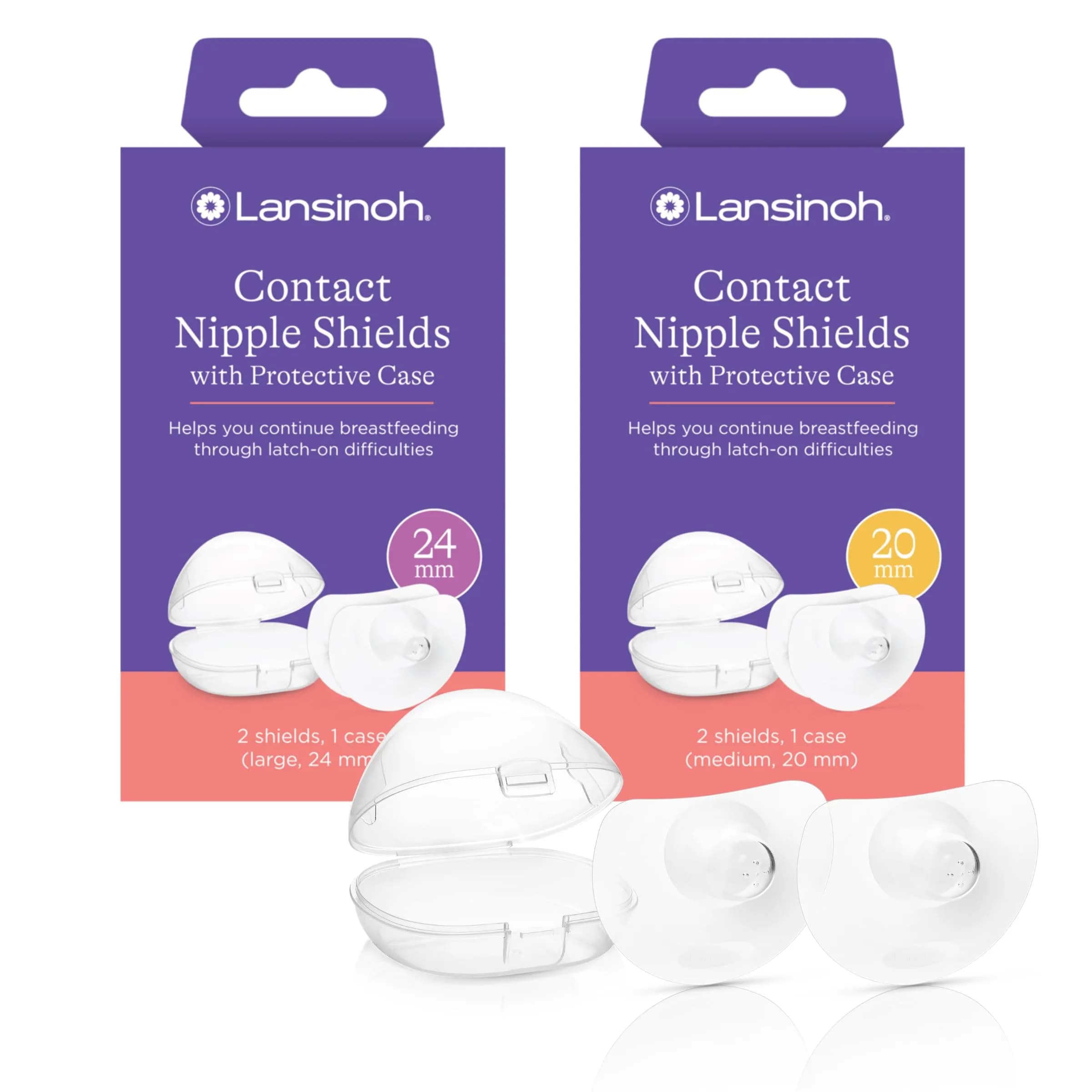 Lansinoh Contact Nipple Shields for Nursing Mothers, 20mm & 24mm, 4 Count | Ultra-Thin Soft Silicone for Latch-On Support - main product image