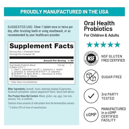NatureWise Oral Probiotics BLIS K12 & M18, 30 Mint Tablets | Fresh Breath & Dental Support thumbnail 8