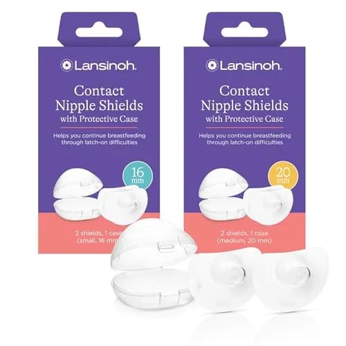 Lansinoh Contact Nipple Shields for Nursing Mothers, 16mm & 20mm, 4 Count | Medical-Grade Silicone for Latch-On Support thumbnail 1