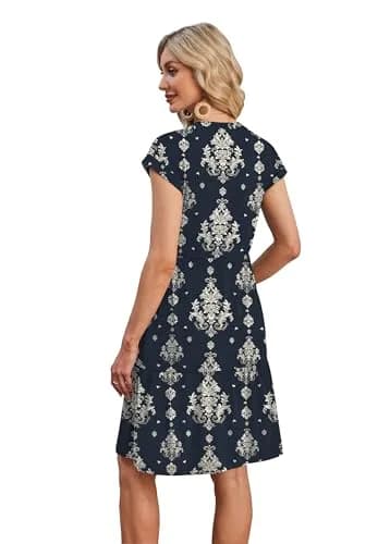 WIHOLL Casual Dresses for Women Beach Vacation Clothes Cap Sleeve Black Dress | Flattering Knee-Length Summer Dress thumbnail 5