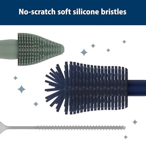 Dr. Brown's Silicone Cleaning Brush Set with Bottle, Spout, and Straw Brush, 3-Pack + Baby Bottle Sponge Brush, Blue, 3-Pack | Safe Silicone & Easy to Clean thumbnail 4
