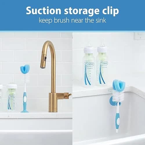 Dr. Brown's Silicone Cleaning Brush Set with Bottle, Spout, and Straw Brush, 3-Pack + Baby Bottle Sponge Brush, Blue, 3-Pack | Safe Silicone & Easy to Clean thumbnail 8