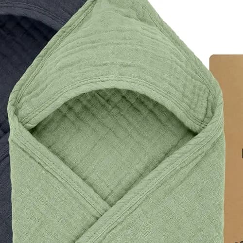 Mère & Moi 2 Pack Muslin Hooded Baby Bath Towel - Soft Cotton Green & Charcoal | Ultra-Absorbent & Quick-Drying thumbnail 9