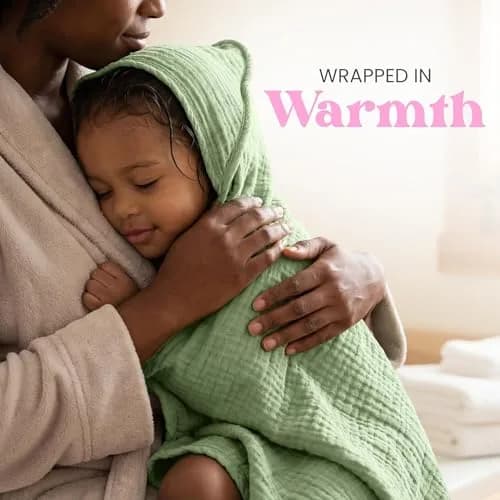 Mère & Moi 2X Muslin Hooded Baby Bath Towels - 30 in Cotton - Green | Ultra Soft & Absorbent for Newborns & Toddlers thumbnail 5