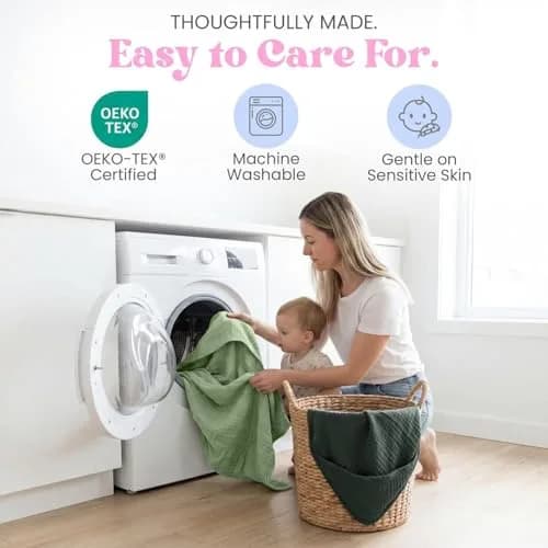Mère & Moi 2X Muslin Hooded Baby Bath Towels - 30 in Cotton - Green | Ultra Soft & Absorbent for Newborns & Toddlers thumbnail 7