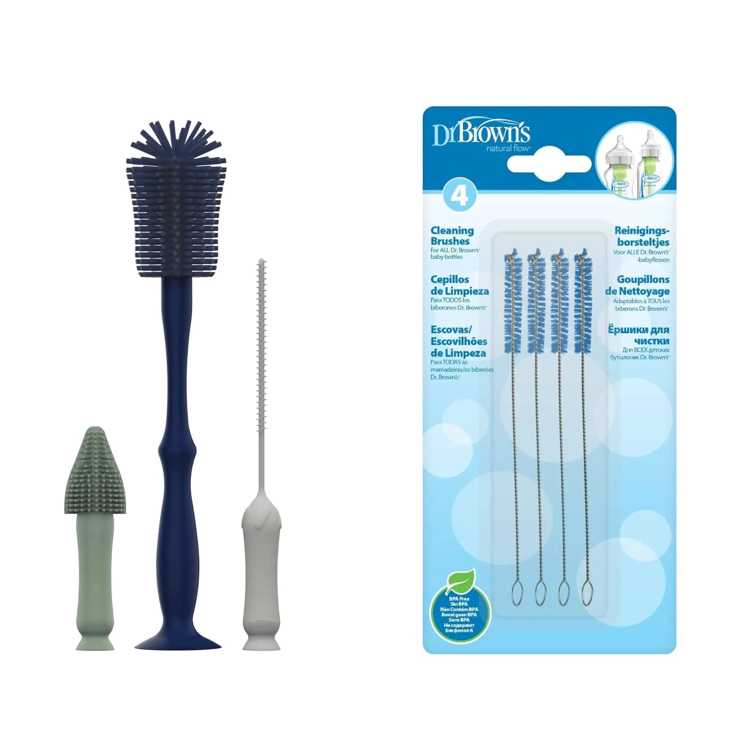 Dr. Brown's Silicone Cleaning Brush Set with Bottle, Spout & Straw | BPA-Free, Dishwasher Safe