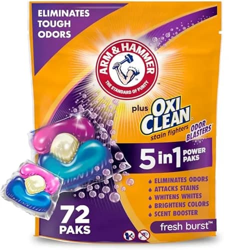ARM & HAMMER Plus OxiClean With Odor Blasters Laundry Detergent Paks, 72 Ct | 5-in-1 Cleaning Power thumbnail 1