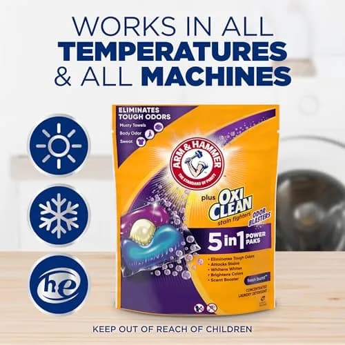 ARM & HAMMER Plus OxiClean With Odor Blasters Laundry Detergent Paks, 72 Ct | 5-in-1 Cleaning Power thumbnail 8