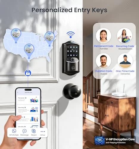 Veise VE027-K WiFi Smart Deadbolt Lock Set with 2 Knobs, Matte Black | Remote Control & Fingerprint Access thumbnail 6
