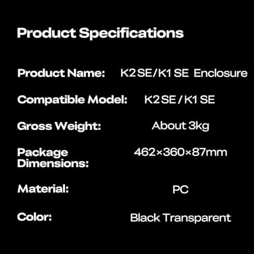 Skouphy Polycarbonate Enclosure for K1 SE /K2 SE | Dustproof, Noise-Reducing, Transparent 3D Printer Cover (35.56cm x 48.26cm x 8.89cm) thumbnail 7