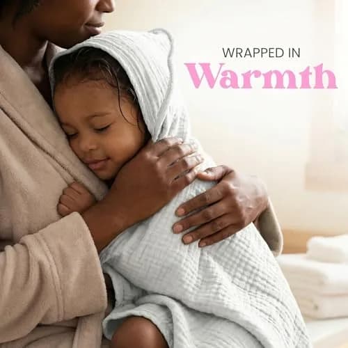 Mère & Moi 2X Muslin Hooded Baby Bath Towel - White, 76 cm (30 in), Cotton | Ultra-Soft, Quick-Dry Baby Towel thumbnail 5