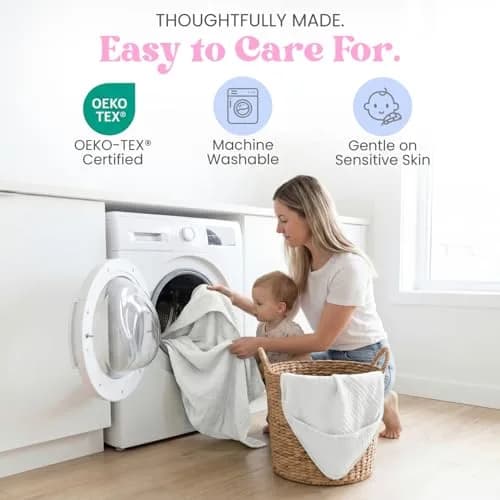 Mère & Moi 2X Muslin Hooded Baby Bath Towel - White, 76 cm (30 in), Cotton | Ultra-Soft, Quick-Dry Baby Towel thumbnail 7