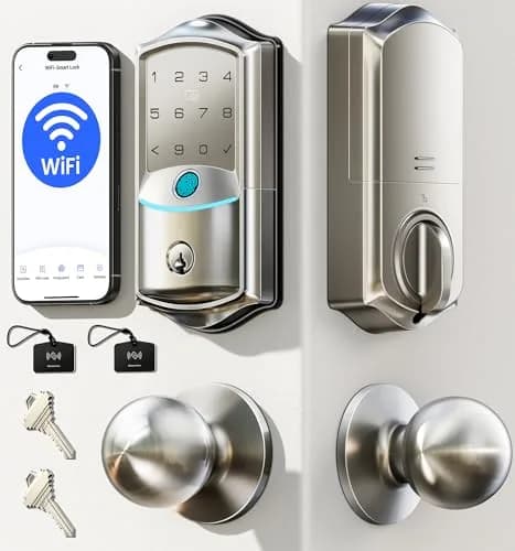 Veise VE027-K WiFi Smart Deadbolt Lock Set with 2 Knobs, Satin Nickel | Remote Access & Fingerprint Entry thumbnail 1