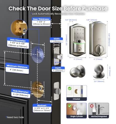 Veise VE027-K WiFi Smart Deadbolt Lock Set with 2 Knobs, Satin Nickel | Remote Access & Fingerprint Entry thumbnail 9