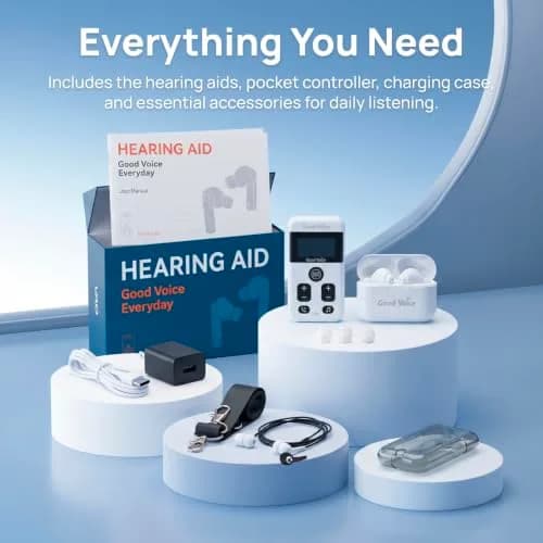 OKB Hearing GV-SA0360 OTC In-Ear Hearing Aid, True-Wireless with Pocket Controller Ear-Extension for TV & Meetings, Dual-Mode Noise Reduction, Charging Case, Bluetooth 5.2, Adults 18+ (Polar White) thumbnail 9