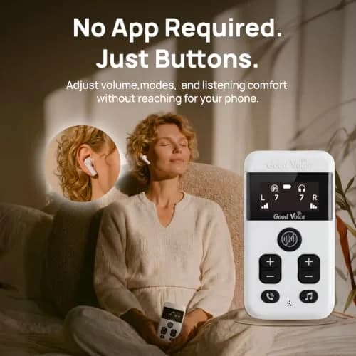 OKB Hearing GV-SA0360 OTC In-Ear Hearing Aid, True-Wireless with Pocket Controller Ear-Extension for TV & Meetings, Dual-Mode Noise Reduction, Charging Case, Bluetooth 5.2, Adults 18+ (Polar White) thumbnail 3
