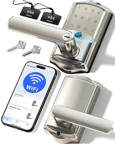 Veise VE029 Wi-Fi Smart Lever Lock with Digital Keypad | All-Weather, App & Voice Control, Satin Nickel thumbnail 1