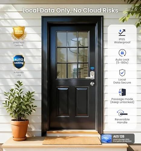 Veise VE029 Wi-Fi Smart Lever Lock with Digital Keypad | All-Weather, App & Voice Control, Satin Nickel thumbnail 5