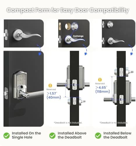Veise VE029 Wi-Fi Smart Lever Lock with Digital Keypad | All-Weather, App & Voice Control, Satin Nickel thumbnail 8