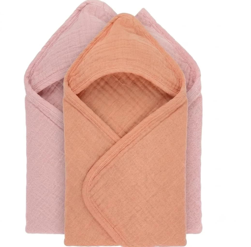 Mère & Moi 2 Pack Muslin Hooded Baby Bath Towels | Ultra-Soft Cotton, Quick-Dry, Breathable (30x30 in)
