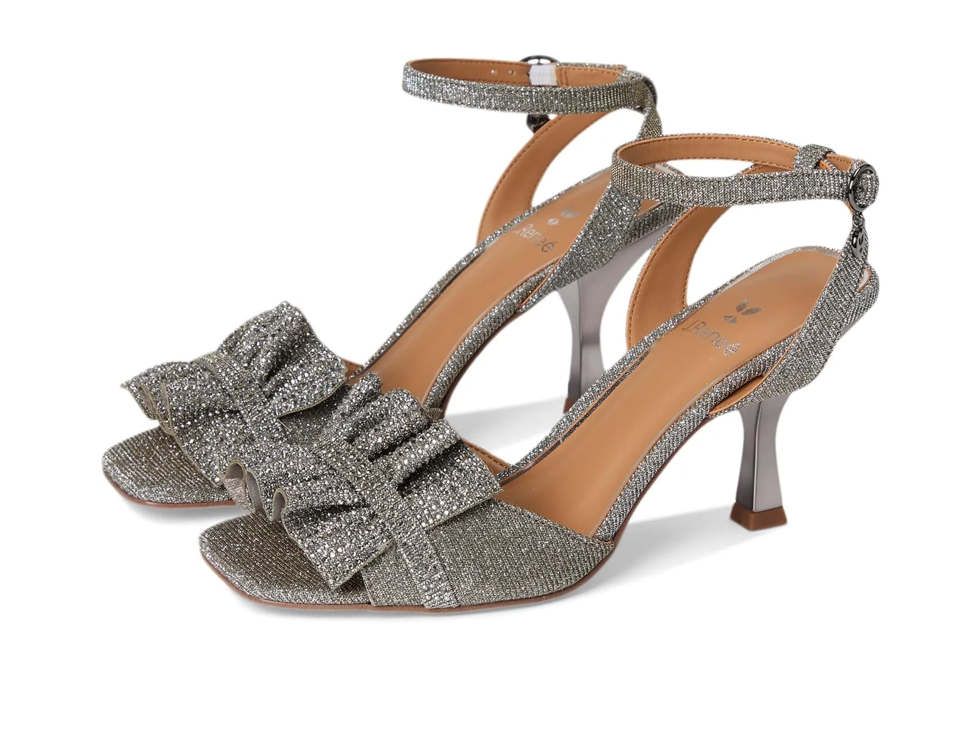 J.Reneé Almita Ankle Strap Sandals Pewter 9 Medium | Flare Heel & Square Toe Comfort