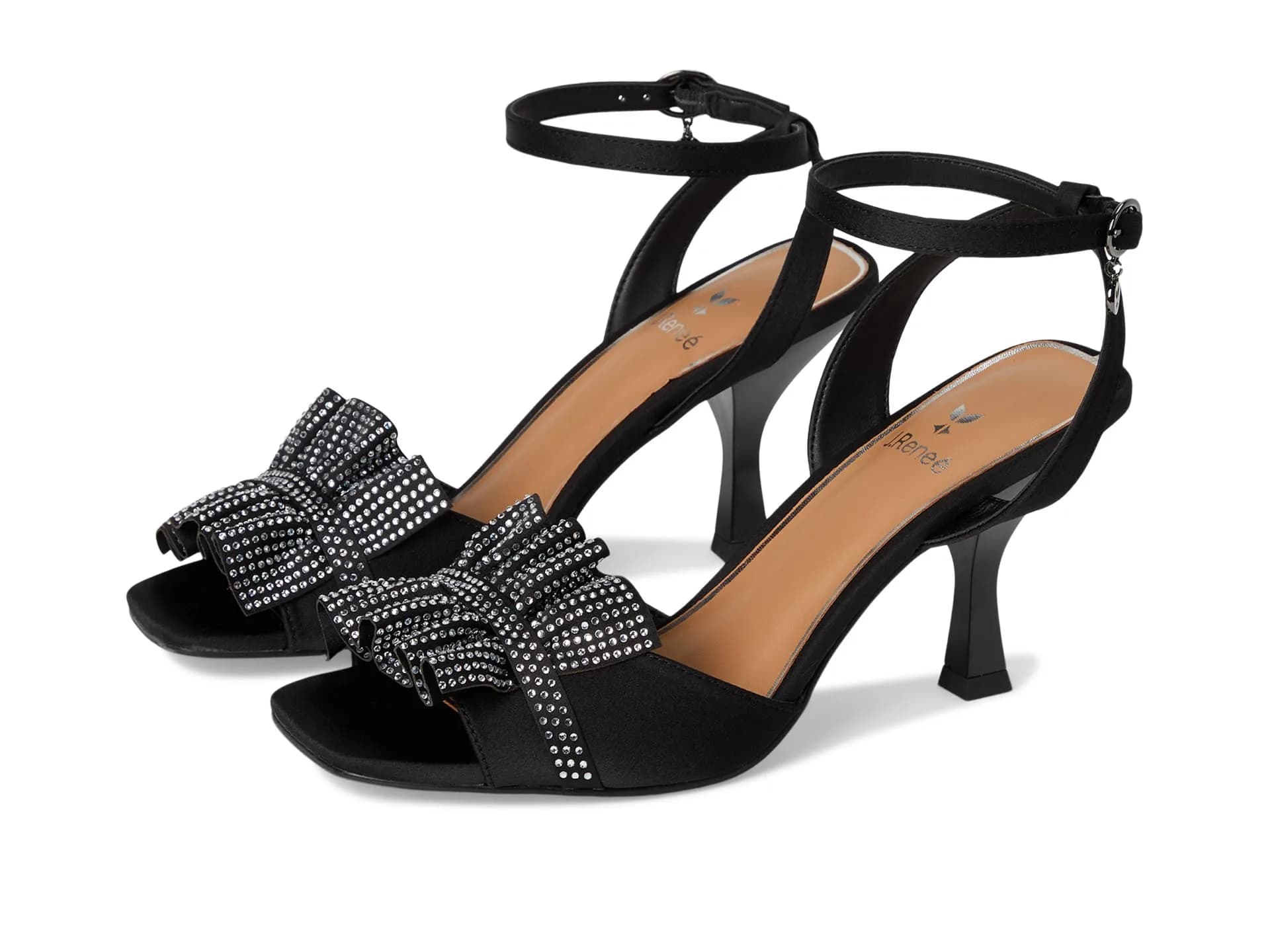 J.Reneé Almita Ankle Strap Sandals Black 12 Wide | Flare Heel & Square Toe (70-120c)