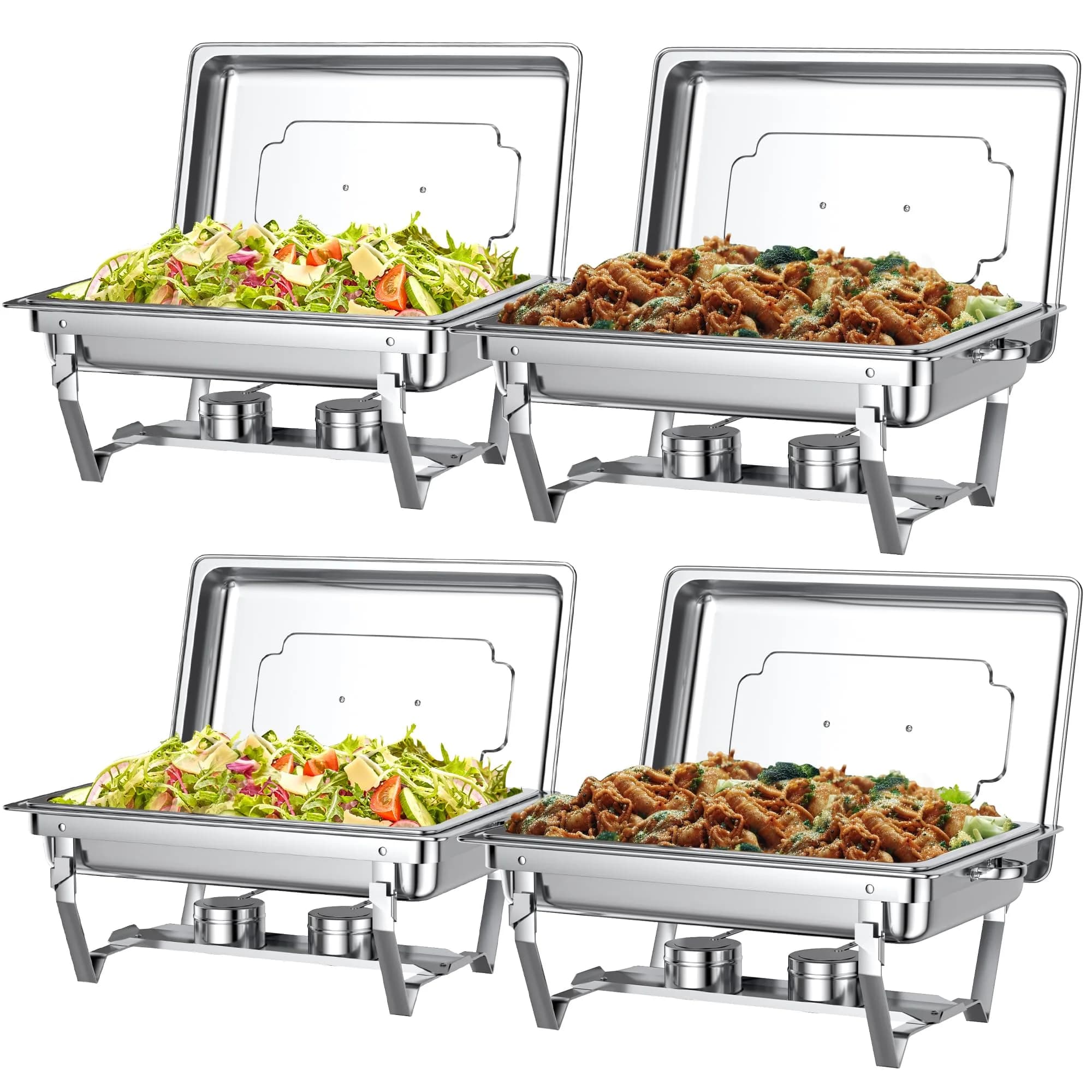 Rottay Chafing Dishes for Buffet Set 4 Pack 8 Quart Stainless Steel | Food Warmers with Lids