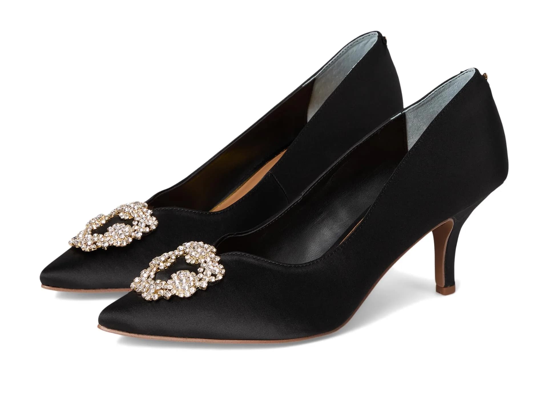 J. Reneé Ezara Women's Pointed Toe Pumps Pewter 8.5 | Satin Fabric Slip-On with 2.75in Stiletto Heel — Black / 9.5 Wide
